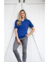 Woman wearing a Tour Blue Cutter & Buck Virtue Eco Pique Recycled Womens Polo Thumbnail Image