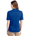 Back profile of a woman wearing a Tour Blue Cutter & Buck Virtue Eco Pique Recycled Womens Polo TBL PROB_HG 1 Thumbnail Image
