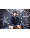A man wearing a Navy Blue Cutter & Buck Adapt Eco Knit Stretch Recycled Mens Big and Tall Quarter Zip Pullover Thumbnail Image