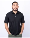 Front profile of a man wearing a Cutter & Buck Black Virtue Eco Pique Recycled Mens Big and Tall Polo Thumbnail Image
