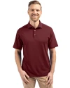 Front profile of a man wearing a Bordeaux Cutter & Buck Virtue Eco Pique Recycled Mens Polo Thumbnail Image