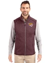 View image 1: Bethune-Cookman Wildcats Cutter & Buck Mainsail Sweater-Knit Mens Full Zip Vest Bordeaux Heather Front