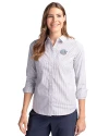 Southern University Jaguars Cutter & Buck Stretch Oxford Stripe Womens Long Sleeve Dress Shirt French Blue Front Thumbnail Image