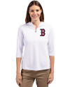 Boston Red Sox Cutter & Buck Virtue Eco Pique Recycled Half Zip Pullover Womens Hoodie White Front Thumbnail Image