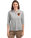 View image 4: Baltimore Orioles Cutter & Buck Virtue Recycled Featherlight Pique Womens Half Zip Hooded Pullover Polished Medium Gray Front
