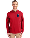 Boston Red Sox Cutter & Buck Virtue Eco Pique Recycled Quarter Zip Mens Pullover Red Front Thumbnail Image