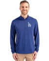 Los Angeles Dodgers Cutter & Buck Virtue Eco Pique Recycled Quarter Zip Mens Pullover Tour Blue Front Thumbnail Image