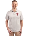 View image 7: Philadelphia Phillies Cutter & Buck Virtue Recycled Stripe Featherlight Pique Mens Polo Polished Medium Gray Front