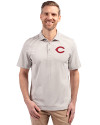 Cincinnati Reds Cutter & Buck Virtue Eco Pique Stripe Recycled Mens Polo Polished Medium Gray Front Thumbnail Image