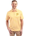 View image 4: Pittsburgh Pirates Cutter & Buck Virtue Recycled Stripe Featherlight Pique Mens Polo College Gold Front