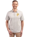 View image 7: Pittsburgh Pirates Cutter & Buck Virtue Recycled Stripe Featherlight Pique Mens Polo Polished Medium Gray Front