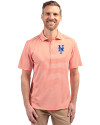 New York Mets Cutter & Buck Virtue Eco Pique Stripe Recycled Mens Polo College Orange Front Thumbnail Image