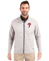 Philadelphia Phillies Cutter & Buck Adapt Eco Knit Hybrid Recycled Mens Full Zip Jacket Polished Medium Gray Front Thumbnail Image