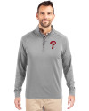 Philadelphia Phillies Cutter & Buck Adapt Eco Knit Stretch Recycled Mens Big and Tall Quarter Zip Pullover Polished Medium Gray Front Thumbnail Image