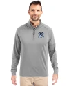 New York Yankees Cutter & Buck Adapt Eco Knit Stretch Recycled Mens Big and Tall Quarter Zip Pullover Polished Medium Gray Front Thumbnail Image