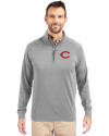 Cincinnati Reds Cutter & Buck Adapt Eco Knit Stretch Recycled Mens Big and Tall Quarter Zip Pullover Polished Medium Gray Front Thumbnail Image