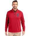 View image 7: Boston Red Sox Cutter & Buck Adapt Recycled Soft Knit Stretch  Mens Big & Tall Quarter Zip Pullover Red Front