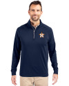 Houston Astros Cutter & Buck Adapt Eco Knit Stretch Recycled Mens Big and Tall Quarter Zip Pullover Navy Blue Front Thumbnail Image