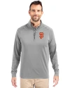 View image 4: San Francisco Giants Cutter & Buck Adapt Recycled Soft Knit Stretch  Mens Big & Tall Quarter Zip Pullover Polished Medium Gray Front