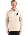 Atlanta Braves Cutter & Buck Adapt Eco Knit Stretch Recycled Mens Quarter Zip Pullover Wheat Front Thumbnail Image