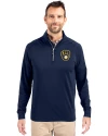 Milwaukee Brewers Cutter & Buck Adapt Eco Knit Stretch Recycled Mens Quarter Zip Pullover Navy Blue Front Thumbnail Image