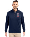 Boston Red Sox Cutter & Buck Adapt Eco Knit Stretch Recycled Mens Quarter Zip Pullover Navy Blue Front Thumbnail Image