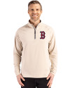 Boston Red Sox Cutter & Buck Adapt Eco Knit Stretch Recycled Mens Quarter Zip Pullover Wheat Front Thumbnail Image