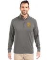 View image 1: San Diego Padres Cutter & Buck Adapt Recycled Soft Knit Stretch  Mens Quarter Zip Pullover Elemental Grey Front