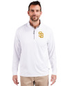 San Diego Padres Cutter & Buck Adapt Eco Knit Stretch Recycled Mens Quarter Zip Pullover White Front Thumbnail Image
