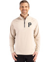 Pittsburgh Pirates Cutter & Buck Adapt Eco Knit Stretch Recycled Mens Quarter Zip Pullover Wheat Front Thumbnail Image