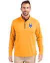 New York Mets Cutter & Buck Adapt Eco Knit Stretch Recycled Mens Quarter Zip Pullover Orange Burst Front Thumbnail Image