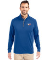 Toronto Blue Jays Cutter & Buck Adapt Eco Knit Stretch Recycled Mens Quarter Zip Pullover Tour Blue Front Thumbnail Image