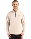 Houston Astros Cutter & Buck Adapt Eco Knit Stretch Recycled Mens Quarter Zip Pullover Wheat Front Thumbnail Image