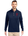 Philadelphia Phillies Cutter & Buck Adapt Eco Knit Stretch Recycled Mens Quarter Zip Pullover Navy Blue Front Thumbnail Image