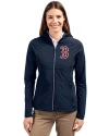 View image 4: Boston Red Sox Cutter & Buck Adapt Recycled Soft Knit Stretch Womens Hybrid Full Zip Jacket Navy Blue Front