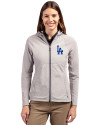 Los Angeles Dodgers Cutter & Buck Adapt Eco Knit Hybrid Recycled Womens Full Zip Jacket Polished Medium Gray Front Thumbnail Image