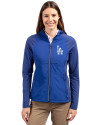 Los Angeles Dodgers Cutter & Buck Adapt Eco Knit Hybrid Recycled Womens Full Zip Jacket Tour Blue Front Thumbnail Image