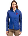 Philadelphia Phillies Cutter & Buck Adapt Eco Knit Hybrid Recycled Womens Full Zip Jacket Tour Blue Front Thumbnail Image