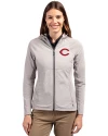 Cincinnati Reds Cutter & Buck Adapt Eco Knit Hybrid Recycled Womens Full Zip Jacket Polished Medium Gray Front Thumbnail Image