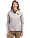 Pittsburgh Pirates Cutter & Buck Adapt Eco Knit Hybrid Recycled Womens Full Zip Jacket Polished Medium Gray Front Thumbnail Image