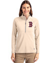 Boston Red Sox Cutter & Buck Adapt Eco Knit Stretch Recycled Womens Half Zip Pullover Wheat Front Thumbnail Image