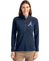 Atlanta Braves Cutter & Buck Adapt Eco Knit Stretch Recycled Womens Half Zip Pullover Navy Blue Front Thumbnail Image