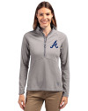 Atlanta Braves Cutter & Buck Adapt Eco Knit Stretch Recycled Womens Half Zip Pullover Polished Medium Gray Front Thumbnail Image