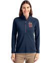 St. Louis Cardinals- Cutter & Buck Adapt Eco Knit Stretch Recycled Womens Half Zip Pullover Navy Blue Front Thumbnail Image