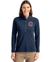 Chicago Cubs Cutter & Buck Adapt Eco Knit Stretch Recycled Womens Half Zip Pullover Navy Blue Front Thumbnail Image