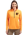 Baltimore Orioles Cutter & Buck Adapt Eco Knit Stretch Recycled Womens Half Zip Pullover Orange Burst Front Thumbnail Image
