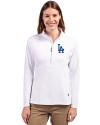 Los Angeles Dodgers Cutter & Buck Adapt Eco Knit Stretch Recycled Womens Half Zip Pullover White Front Thumbnail Image
