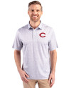 Cincinnati Reds Cutter & Buck Pike Constellation Print Stretch Mens Polo Polished Medium Gray Front Thumbnail Image