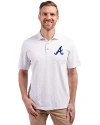 Atlanta Braves Cutter & Buck Virtue Eco Pique Tile Print Recycled Mens Polo White Front Thumbnail Image