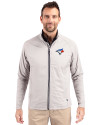 View image 10: Toronto Blue Jays Cutter & Buck Adapt Recycled Soft Knit Stretch Mens Hybrid Full Zip Jacket Polished Medium Gray Front